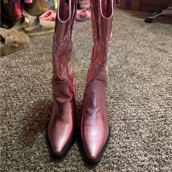 Lulus Shoes - Lulu's Shiny Pink Heeled Boots
